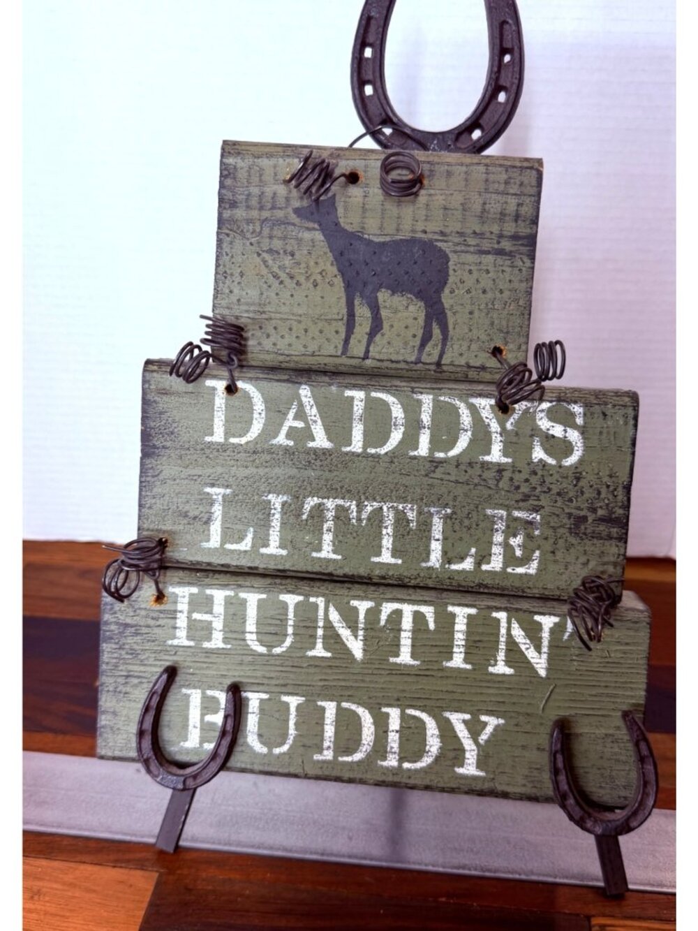 Rustic Wood Hunting Sign Daddy's Little Huntin Buddy Deer Horseshoe Barbed Wire